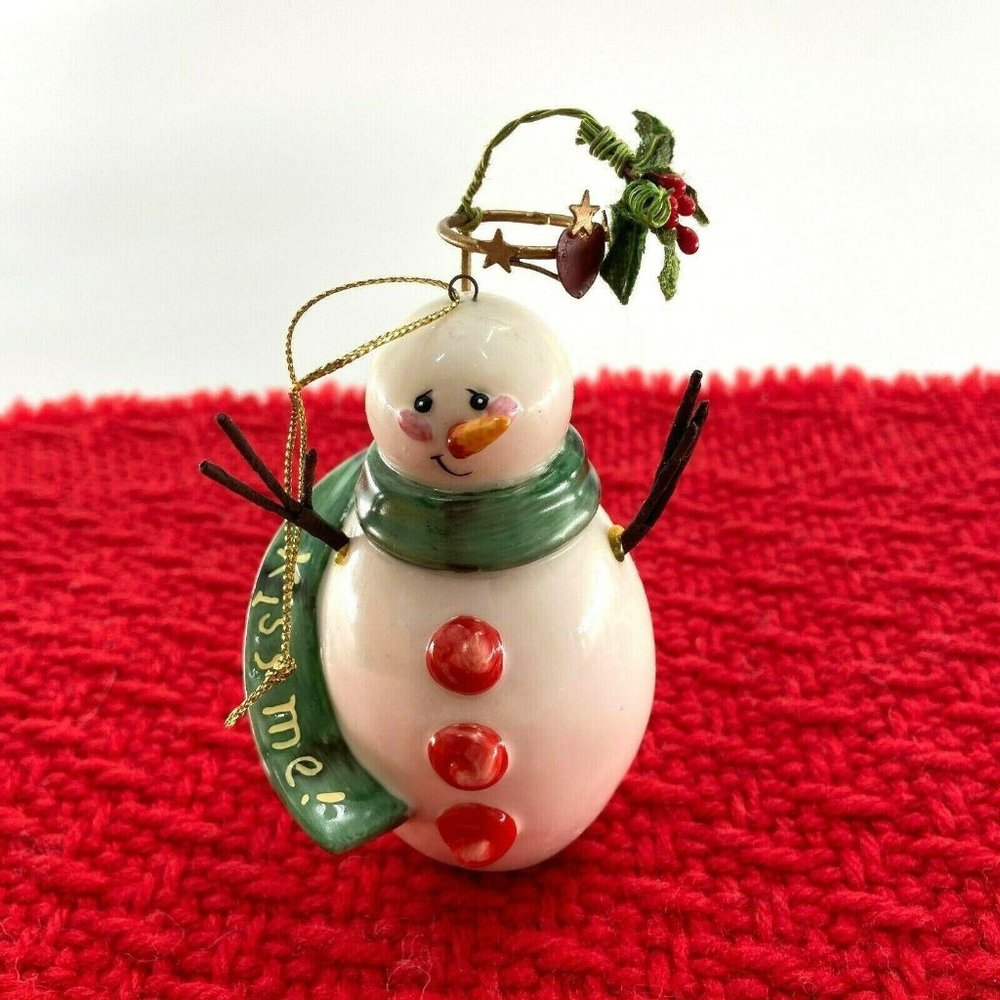 Snowman Christmas Ceramic Ornament With Kiss Me Gr